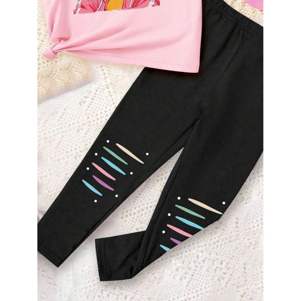 New Active Girls 12 Years Black Leggings Rainbow Stripe Detail - Picture 3 of 16